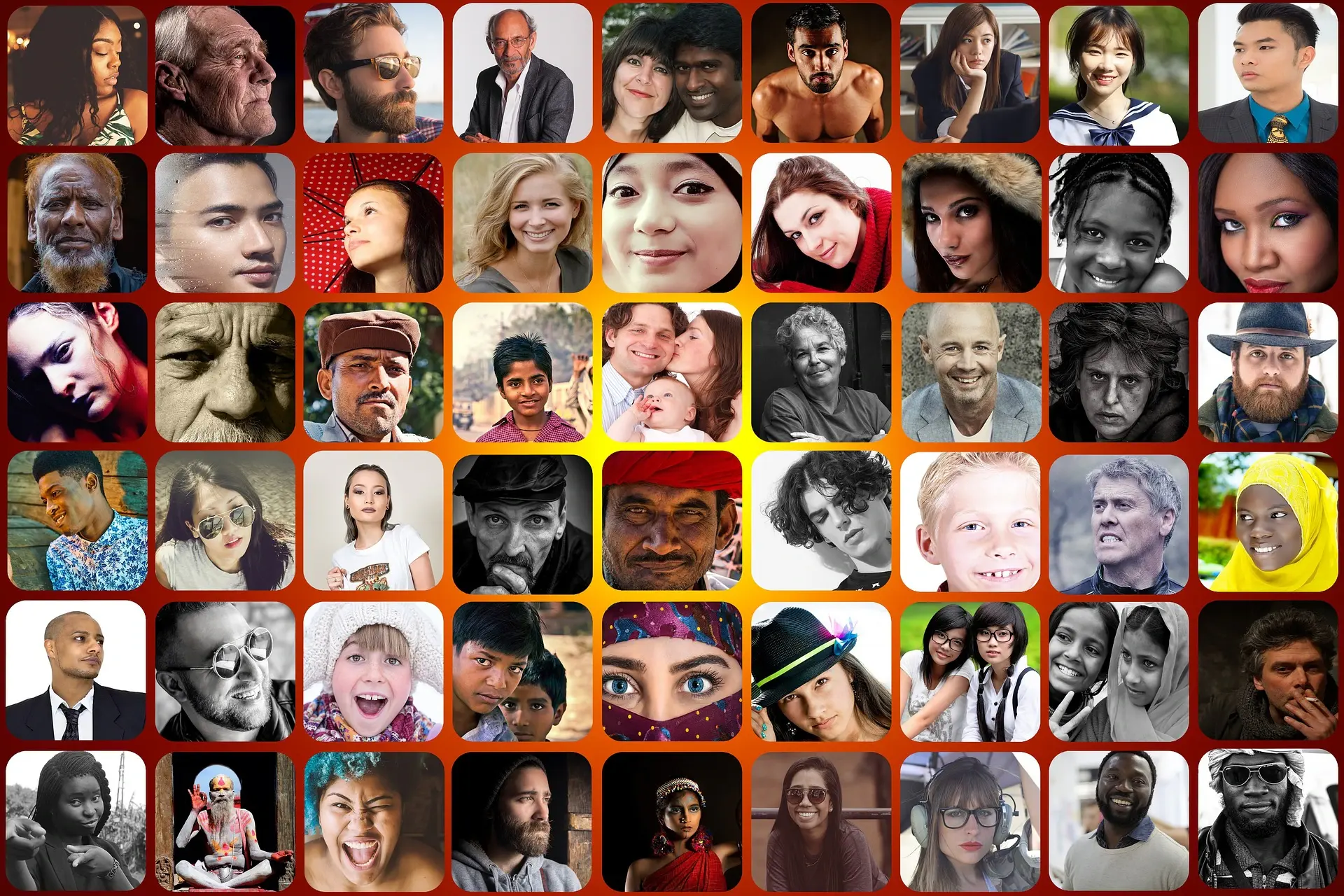 A grid of many different community members faces